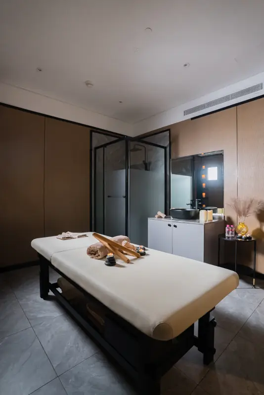 Private massage room with two beds